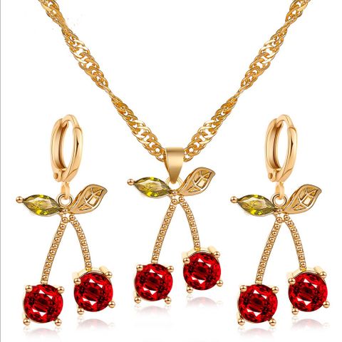 New Style Hot Wedding Dinner Jewelry Temperament Pomegranate Red Cherry Necklace Girl's Simple Wild Crystal Earrings Wholesale Nihaojewelry