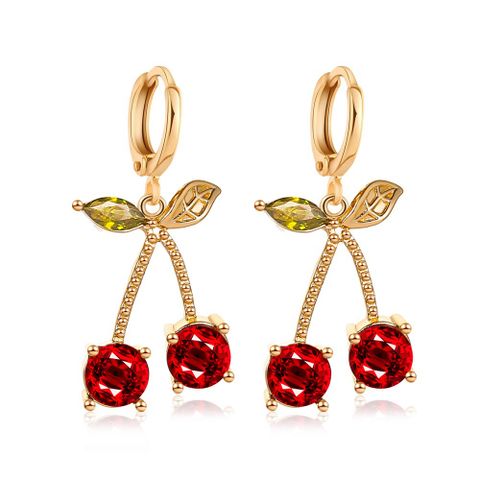 New Style Hot Wedding Dinner Jewelry Temperament Pomegranate Red Cherry Necklace Girl's Simple Wild Crystal Earrings Wholesale Nihaojewelry