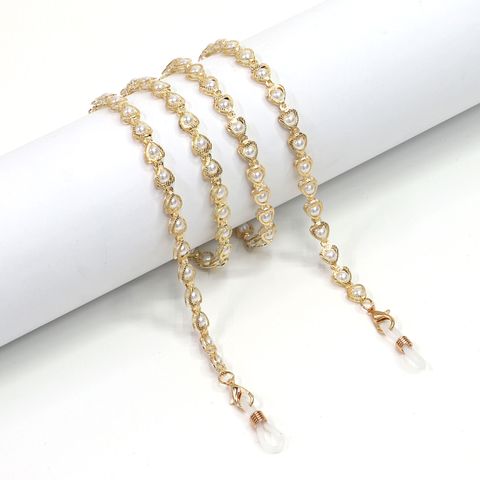 Korean Fashion Hot Section Fashion Simple Golden Peach Heart Pearl Glasses Chain Glasses Chain Wholesale Nihaojewelry