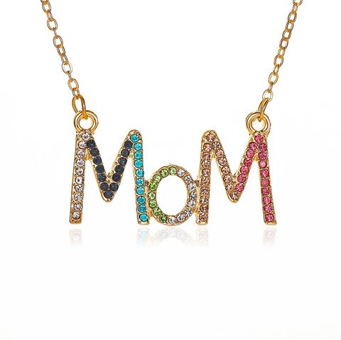 Außenhandel Neue Halskette Einfache Farbe Diamant Schlüsselbein Kette Muttertag Geschenk Kreative Diamant Mom Brief Halskette Schmuck