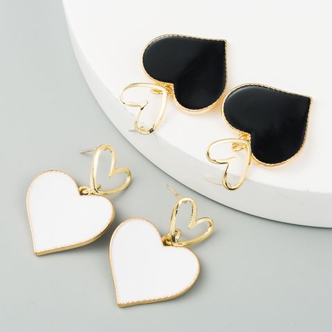 Korean Fashion Double Love Earrings Heart-shaped Oil Drop Hollow Alloy Earrings S925 Silver Needle Earrings For Women Nihaojewelry Wholesale