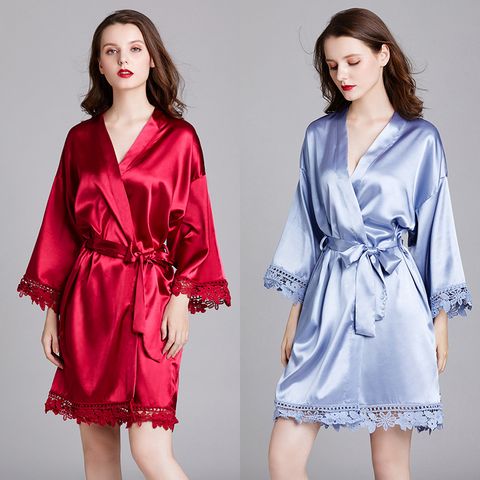 Pajamas Ladies Spring And Summer Long-sleeved Plus Size Silk Home Bathrobes Robe Robe Bathrobe Bridesmaid Morning Robe Wholesale Nihaojewelry