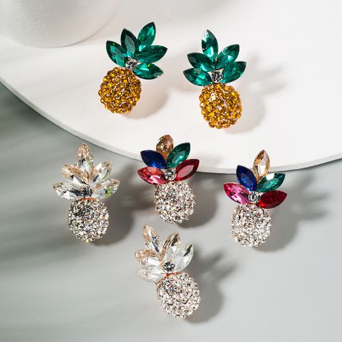 Korean Fashion Trendy Fresh Wild Ladies Earrings Alloy Inlaid Color Rhinestone Pineapple Earrings Wholesale Nihaojewelry
