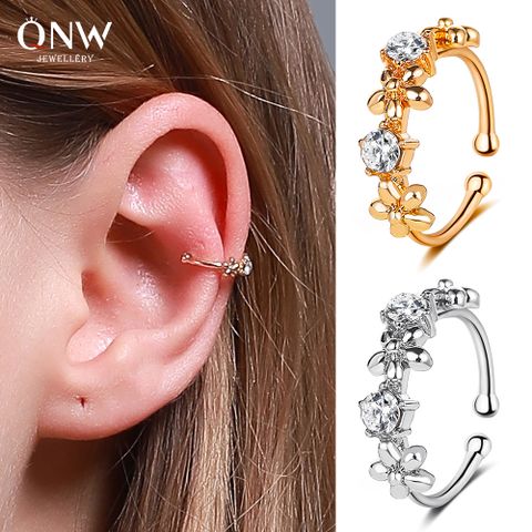Simple Style Flower Plating Copper Artificial Gemstones Earrings