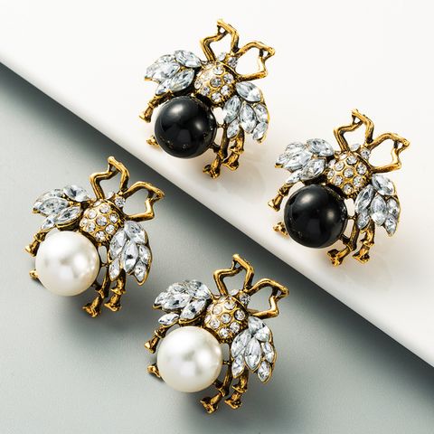 Retro Insect Diamond Alloy Artificial Gemstones Earrings