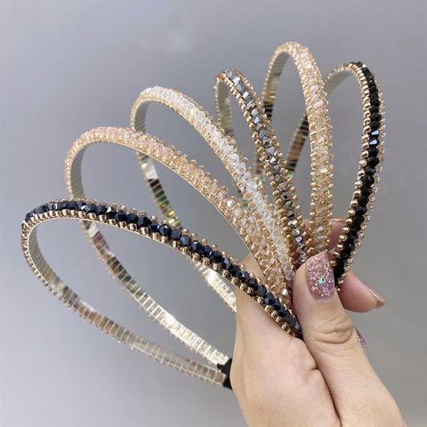 Koreanisches Neues Kristall-volldiamant-stirnband Sommer Temperament Einfaches Haar Höhle Stahlring Dünne Seite Druck Haar Stirnband Fee Haar Bündel
