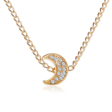 New Moon Necklace Simple Micro Diamond Diamond Moon Pendant Necklace Ladies Wild Clavicle Chain Accessories Wholesale Nihaojewelry