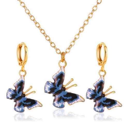 New Style Jewelry Set  Fashion Color Butterfly Pendant Necklace Earring Two-piece Butterfly Necklace Wholesale Nihaojewelry
