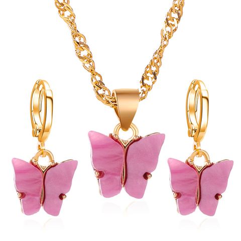 Explosion Models Color Butterfly Earring Necklace 2 Piece Set Fashion Acrylic Butterfly Necklace Earring Set Wholesale Nihaojewelry