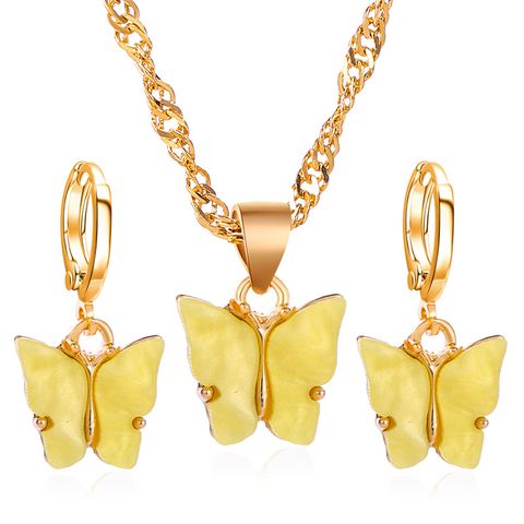 Explosion Models Color Butterfly Earring Necklace 2 Piece Set Fashion Acrylic Butterfly Necklace Earring Set Wholesale Nihaojewelry