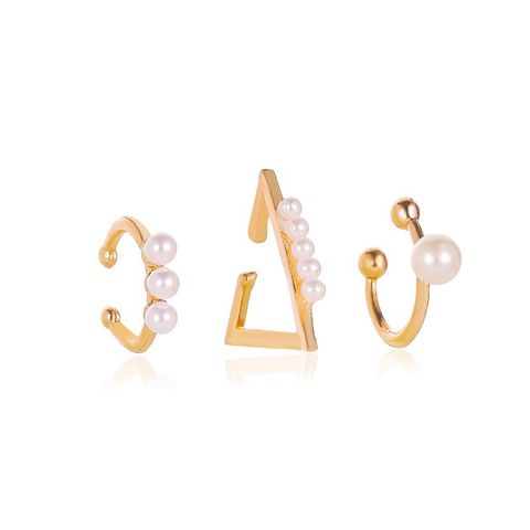 Hollow Geometric Pearl Earless Earrings Ear Bone Clip Three-piece Ear Clip Simple Earrings Wholesale Nihaojewelry