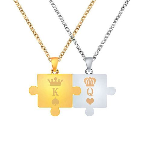 New Necklace Letter King Queen Couple Puzzle Pendant Crown Necklace Men And Women Clavicle Chain Wholesale Nihaojewelry