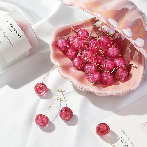 Nouvelle Mode Mignon Fille Cerises Doux Rose Fleurs Séchées Cerise Boucles D&#39;oreilles En Gros Nihaojewelry