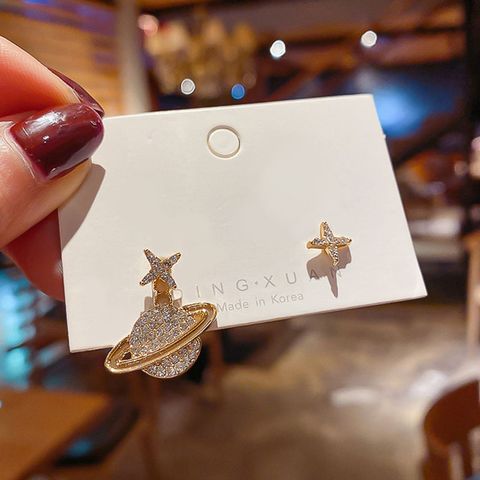 925 Silberne Nadel Asymmetrische Ohrringe Einfache Diamant Sterne Erde Ohrringe Koreanische Neue Wilde Temperament Ohrringe Frauen