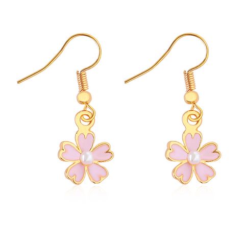 Korean Oil Pink Cherry Blossom Pearl Earrings Korean Shamrock Earring Wholesale Nihaojewelry