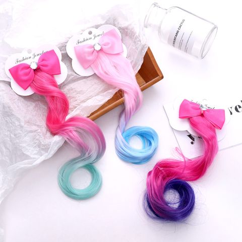 Children's Fashion Color Bow Wig Hairpin Korean Girl Baby Duckbill Clip Headdress Bangs Hairpin Jewelry Wholesale Nihaojewelry