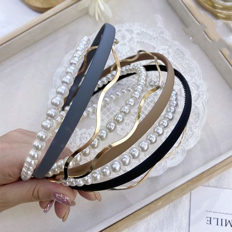 Korean Fashion Candy Solid Color Frosted Headband Combination Pearl Fashion Wild Wave Alloy Thin Headband Pressure Hair Wholesale Nihaojewelry