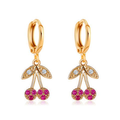 New Fashion Cute  Cherry Earrings Personality Diamond Small Fresh Fruit  Copper Earrings Nihaojewelry Wholesale