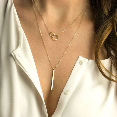 Ornaments Geometric Round Chain Necklace Stainless Steel Two-piece Necklace Clavicle Chain Wholesale Nihaojewelry