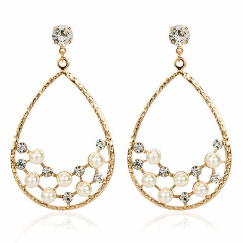 Creative Personality Drop-shaped Alloy Acrylic Diamond-set Pearl Earrings Wholesale Nihaojewelry