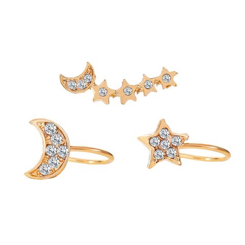 Earless Pierced Earrings Inlaid With Diamonds Stars And Moon 3 Sets Of Ear Clips Tide Earrings Earrings Wholesale Nihaojewelry