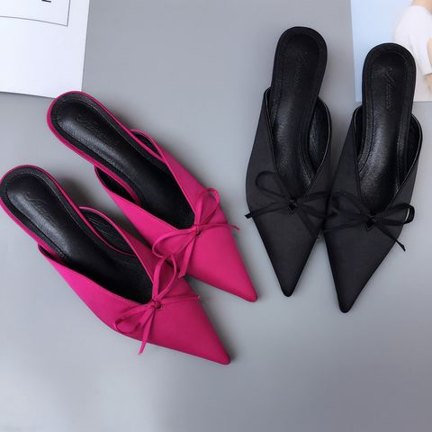 Summer New Korean Pointed Fashion Wild Half Slippers Thin Heel Bow Sandals Wholesale Nihaojewelry