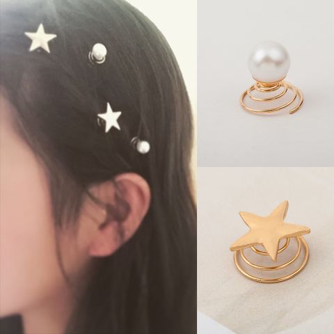 Korean Simple Jewelry Golden Five-pointed Star Spring Clip Pearl Spiral Clip Bride Hairpin Wholesale Nihaojewelry