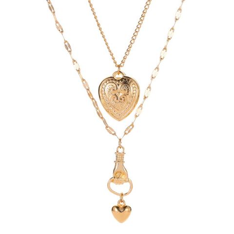 New Double Love Necklace Punk Rock Portable Heart Creative Long Necklace Wholesale Nihaojewelry