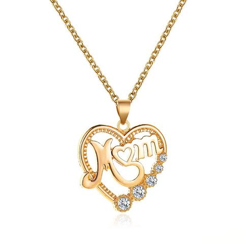 Necklace Diamond Mom Heart Diamond Necklace Gift Love Letter Necklace Wholesale Nihaojewelry