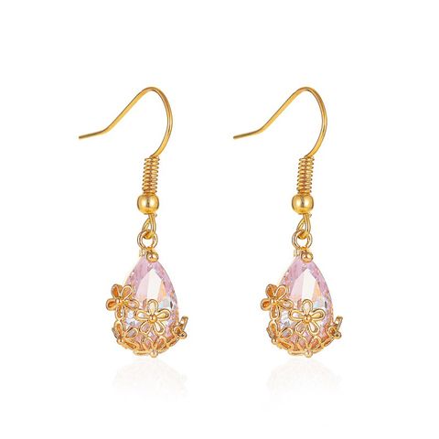 New Earrings Fashion Shiny Zircon Water Drop Earrings Hollow Crystal Flower Earrings Ear Hooks Wholesale Nihaojewelry