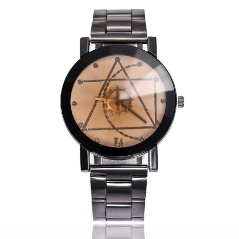 Engranaje Giradiscos Segunda Mano Patrón Geométrico Pistola Negro Correa De Acero Pareja Reloj Al Por Mayor Nihaojewelry