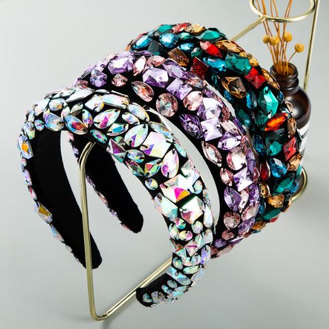 New  Baroque Fashion Gold Velvet Headband Female High-end Color Full Diamond  Wide-brimmed Headband Nihaojewelry Wholesale