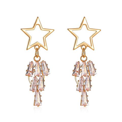 New Exaggerated Long Five-pointed Star Earrings Star Tassel Crystal Zircon Earrings Wholesale Nihaojewelry