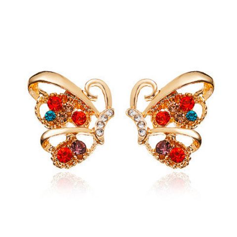 New Fashion Inlaid Colorful Diamond Butterfly Earrings Full Of Diamond Hollow Butterfly Earrings Wholesale Nihaojewelry
