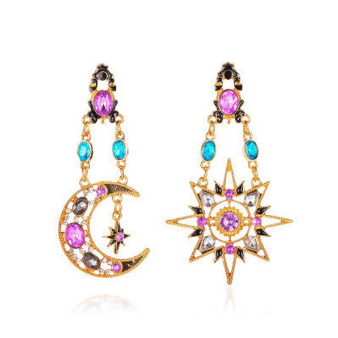 New Long Asymmetric Earrings Retro Exaggerated Sun Moon Earrings Ladies Baroque Earrings Wholesale Nihaojewelry