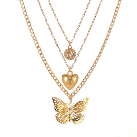 Exaggerate Love Hollow Butterfly Necklace Personality Long Multi-layer Necklace Sweater Chain Women