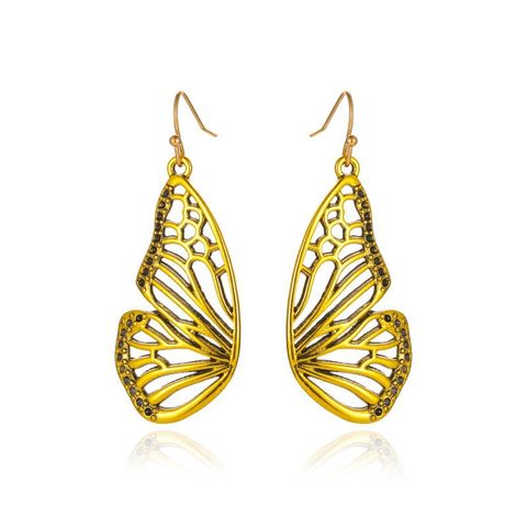 Grenz Überschreitende Neue Lange Goldene Schmetterlings Anhänger Ohrringe Europäische Und Amerikanische Retro Hohle Halbseitige Schmetterlings Flügel Ohrringe Ohrringe