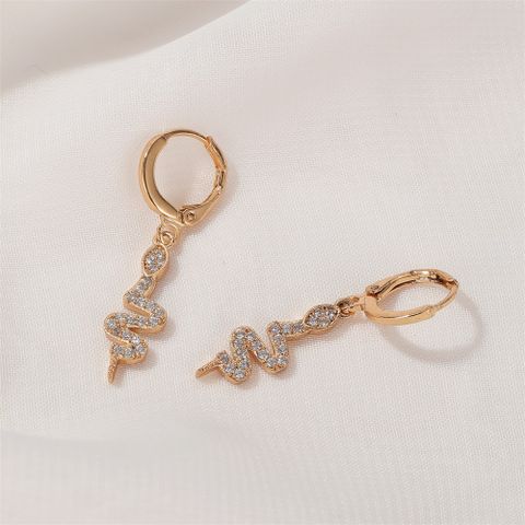 New Creative Fashion Full Diamond Snake Earrings Long Diamond Snake Earrings Wholesale Nihaojewelry