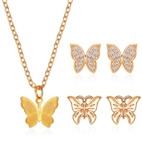 New Butterfly Necklace Simple Classic Butterfly Earrings Three-piece Set Wholesale Nihaojewelry