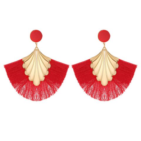 New Earrings Bohemia Fan-shaped Tassel Earrings Fashion Ripple Design Texaggerated Earrings Wholesale Nihaojewelry
