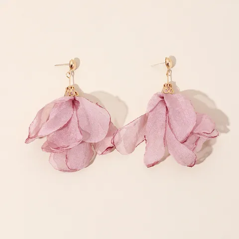 Summer New Fabric Hand-woven Flower Earrings Polyester Mesh Petal Earrings Wholesale Nihaojewelry