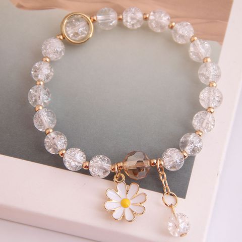 Mode Coréenne Simple Petit Pendentif Marguerite Perles De Cristal Bracelet En Gros Nihaojewelry
