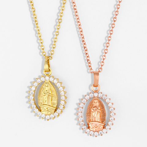 Moda Virgen María Ovalada Real Chapado En Oro Collar Moneda Clavícula Cadena Venta Al Por Mayor Nihaojewelry