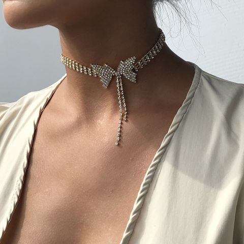N7612 Super Fairy Temperament Voller Diamant Bogen Kurze Halskette Modetrend Choker Halskette Damen Schmuck Heißer Verkauf