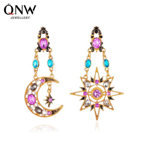 Fashion Moon Plating Alloy Artificial Gemstones Earrings