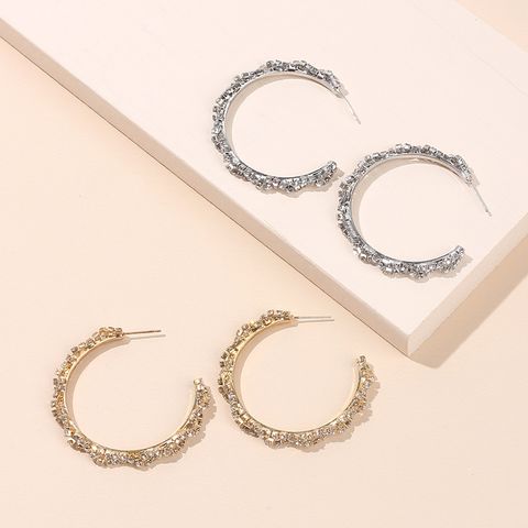 Fashion New Geometric Big Circle Ear Accessories Irregular Rhinestone All-match Earrings Trendy Fashion Diamond Earrings