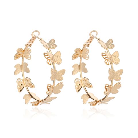 Golden Butterfly Flying Round Ring Metal Earrings Spread Geometric Circle Earrings Wholesale Nihaojewelry