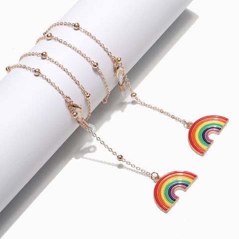 Fashion Simple Golden Rainbow Color Retaining Bead Glasses Chain Metal Chain Wholesale Nihaojewelry