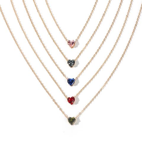 New Products Simple Alloy Chain Crystal Necklace Color Fashion Heart-shaped Zircon Clavicle Chain Wholesale Nihaojewelry