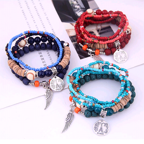 Bohemian Style Simple And Versatile Disc Tower Wings Rice Beads Multi-layer Bracelet Wholesale Nihaojewelry